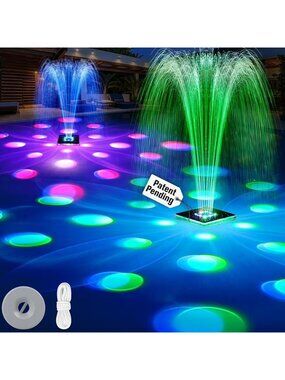 Patent Solar Fountain,Floating Solar Pool Fountain with 9 Lights&Anchor,Large So